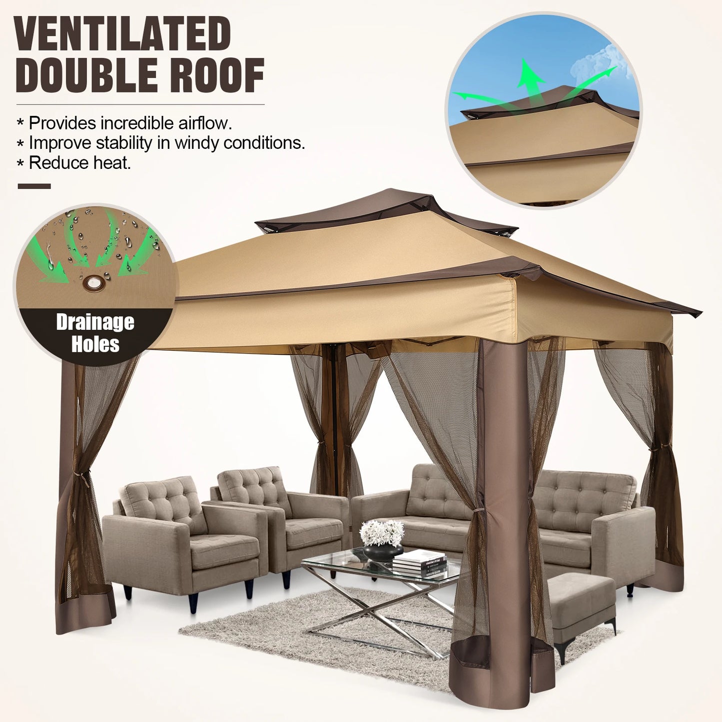 12x12 Pop up Gazebo with Mosquito Netting and Carry Bag,