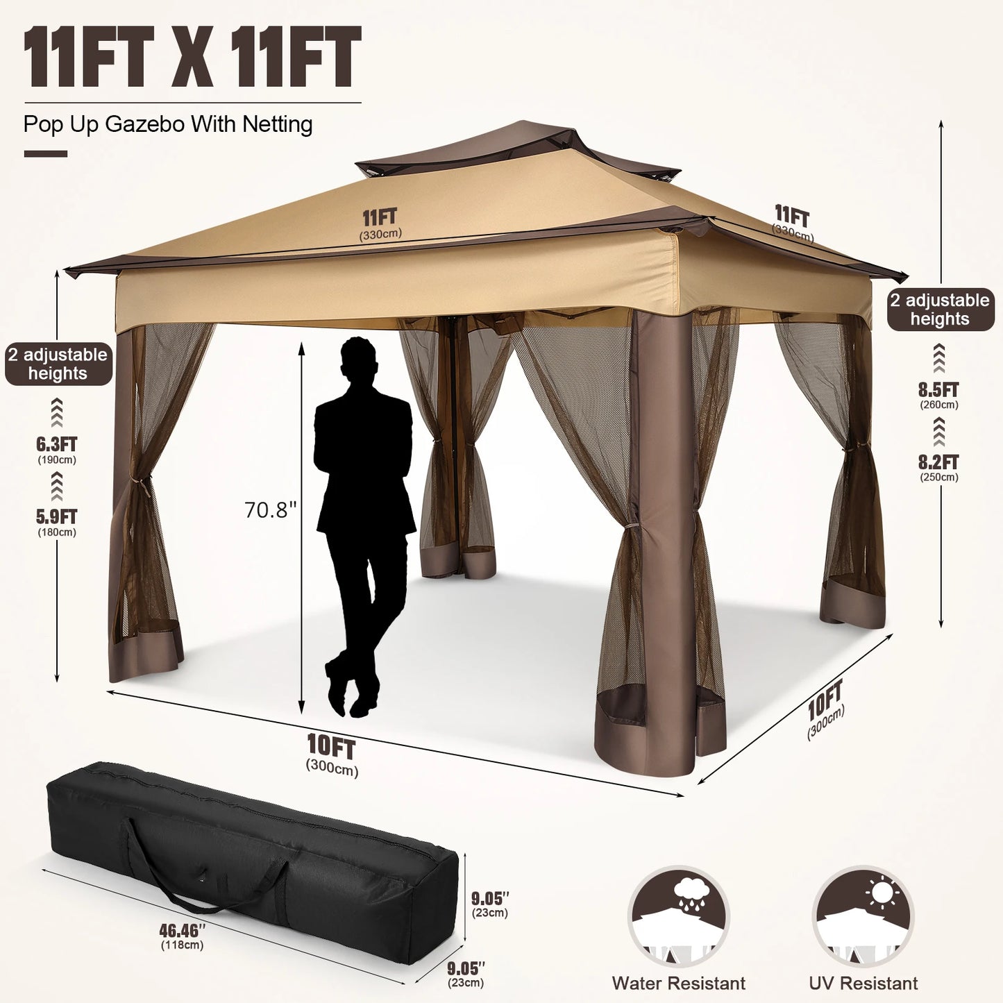 12x12 Pop up Gazebo with Mosquito Netting and Carry Bag,