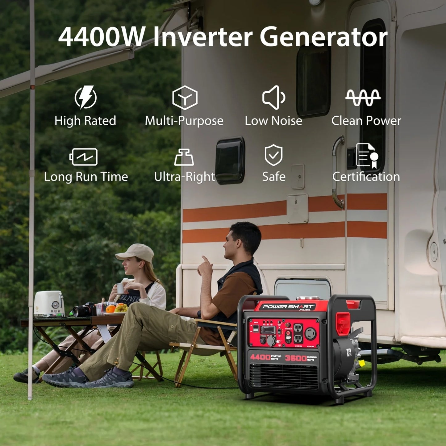 4400W Portable Generator with Inverter 30A Outlet, Gas Powered, Lightweight & Quiet for Home Use