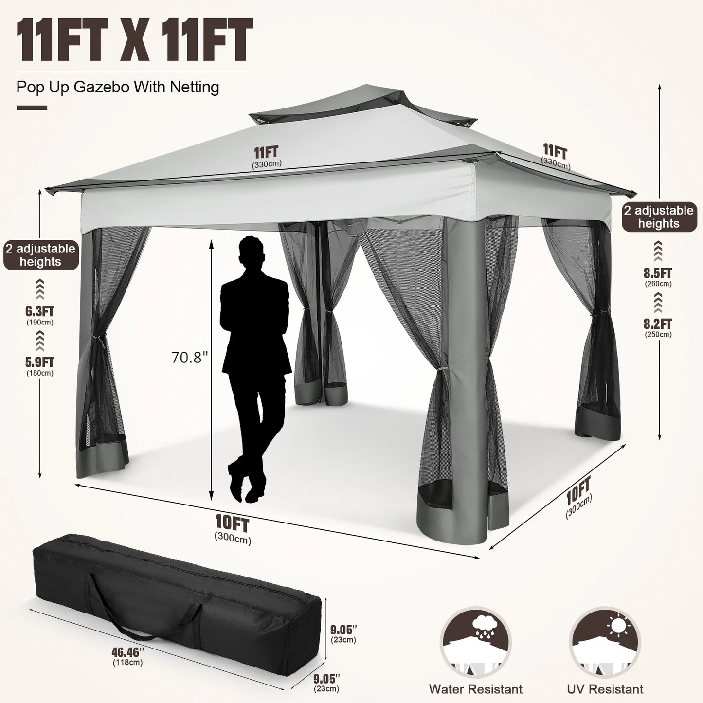 12x12 Pop up Gazebo with Mosquito Netting and Carry Bag,