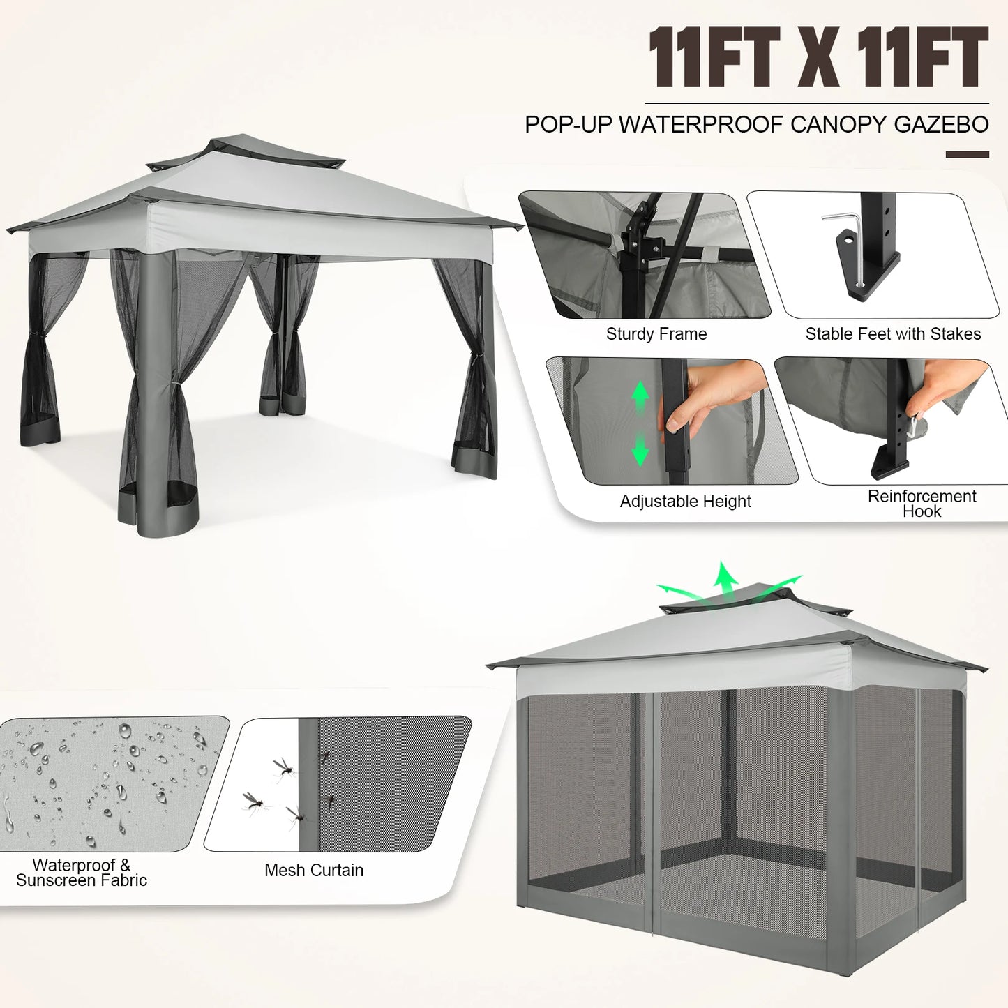 12x12 Pop up Gazebo with Mosquito Netting and Carry Bag,