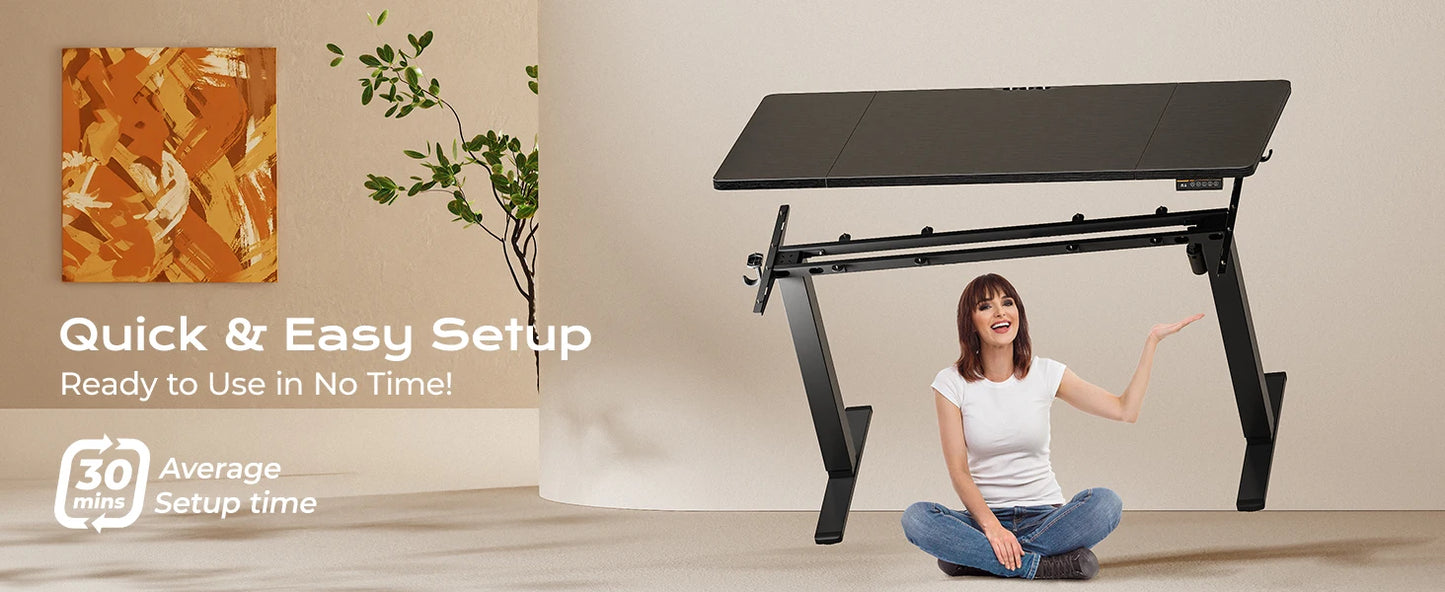 Large Electric Standing Desk 55 x 28 Height Adjustable Computer Desk 27.6 Deep Desktop with 2 Hooks for Home Office Black