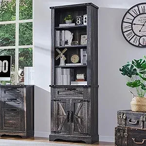 Bookshelf with Storage Cabinet, 72" Tall Adjustable Shelves