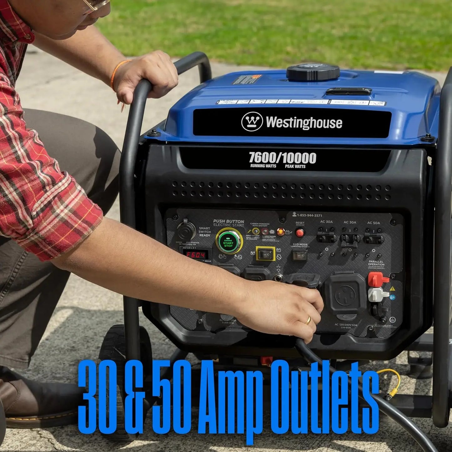 10000 Peak Watt Portable Open Frame Inverter Generator, Remote Electric Start with Auto Choke, Transfer Switch Ready