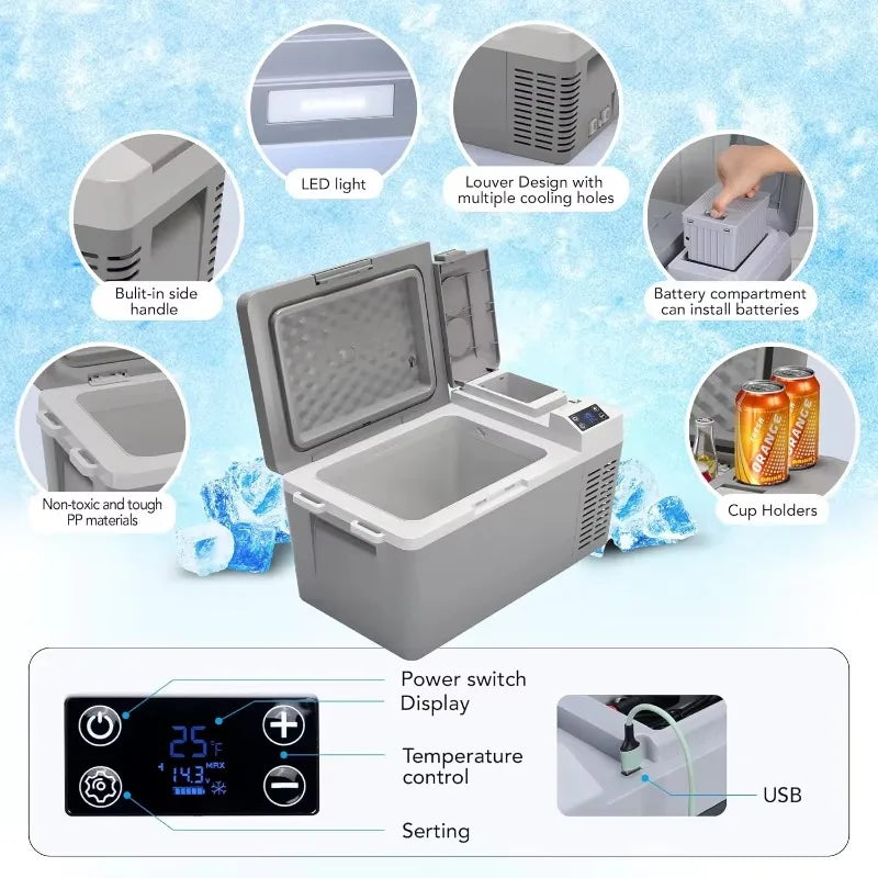 21QT/20L Portable Car/RV Refrigerator Freezer - 12V/24V DC AC Power, Low Noise