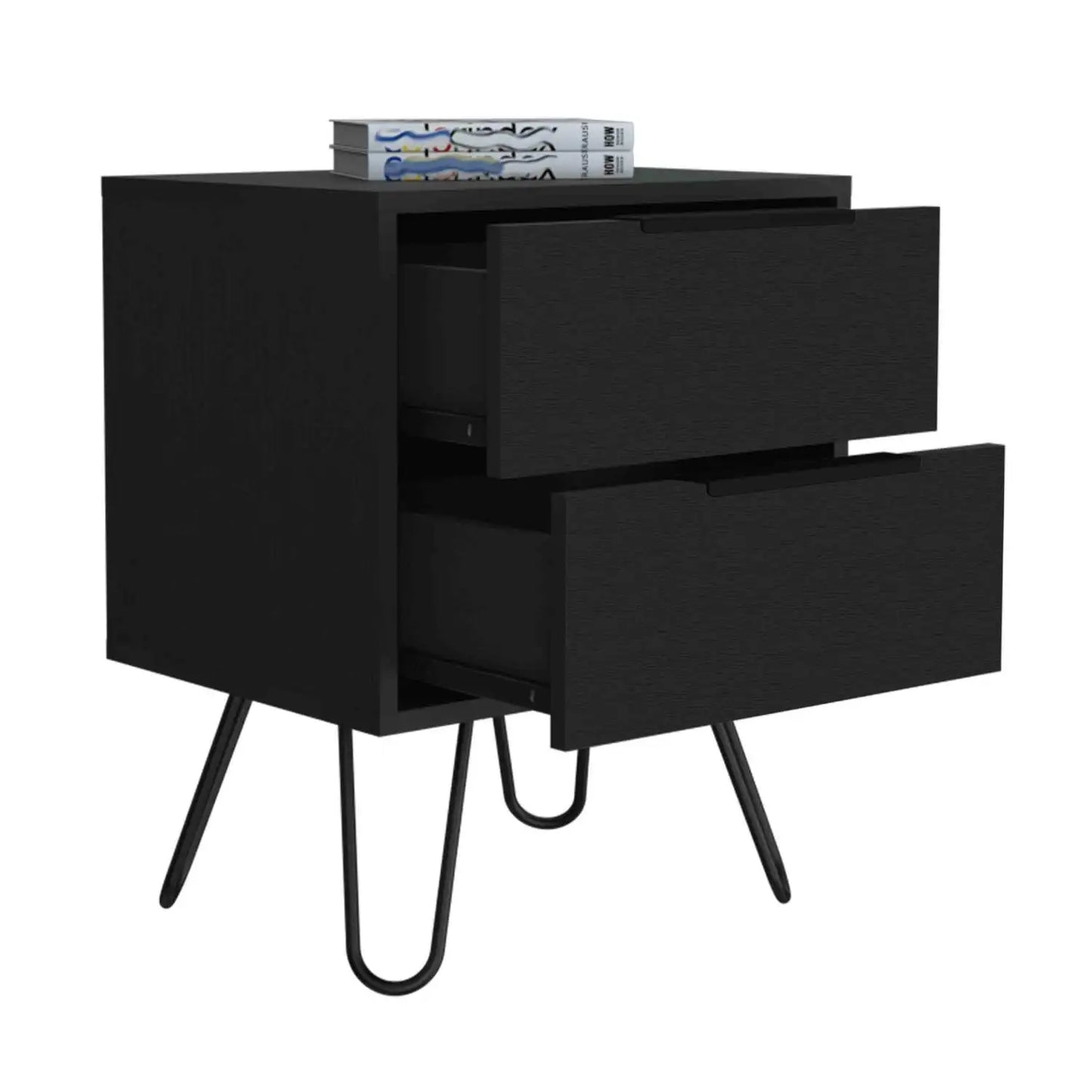Augusta 2 Nightstand, Four Hairpin Legs, Two Drawers Black Vintage look