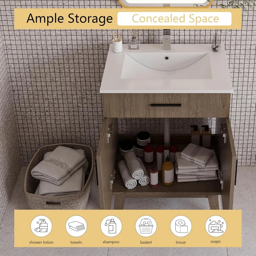 24" Bathroom Vanity with or without Sink, Two Soft Close Cabinet Doors