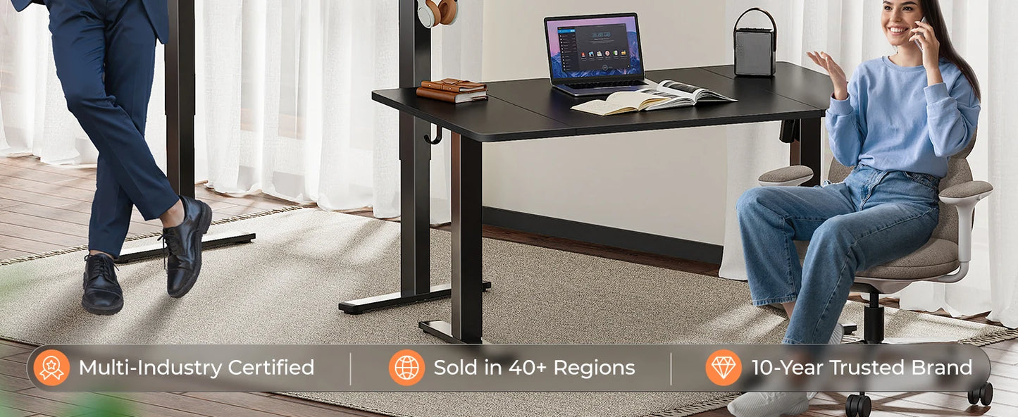 Large Electric Standing Desk 55 x 28 Height Adjustable Computer Desk 27.6 Deep Desktop with 2 Hooks for Home Office Black