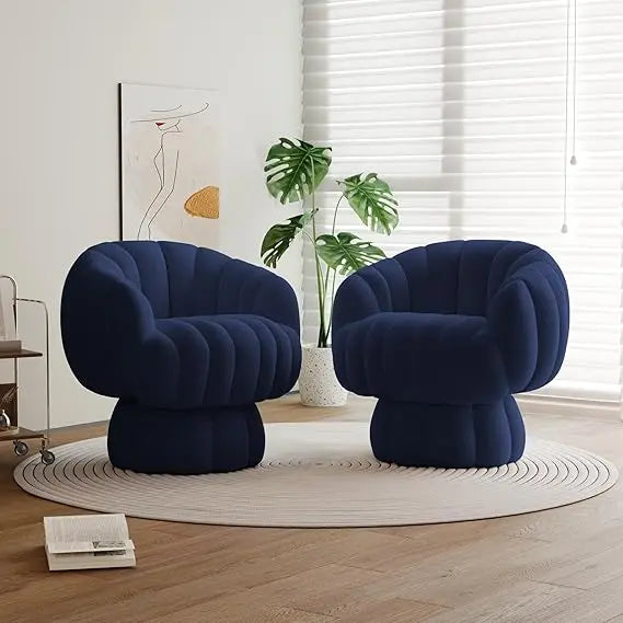 Mid Century Modern 360 Degree Swivel Accent Sofa Chair Set of 2,Velvet Fabric Wide Upholstered Pumpkin Reading Chair, Armchair f