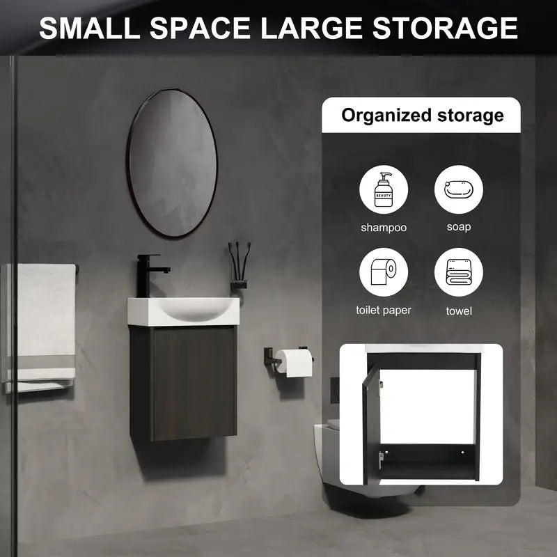 16" Bathroom Vanity Sink Combo for Compact Spaces; Ceramic Sink, Bathroom Cabinet