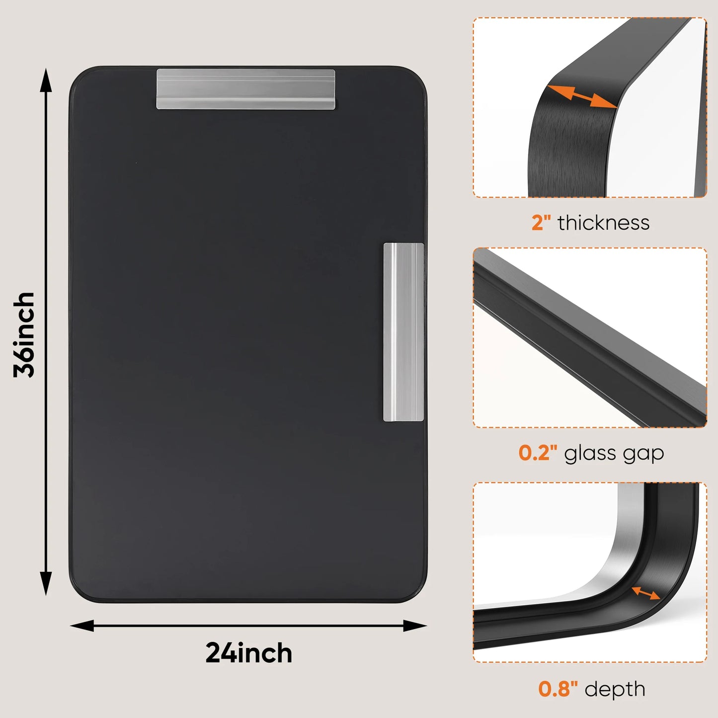 Matte Metal Framed Bathroom Mirror for Wall, Tempered Glass