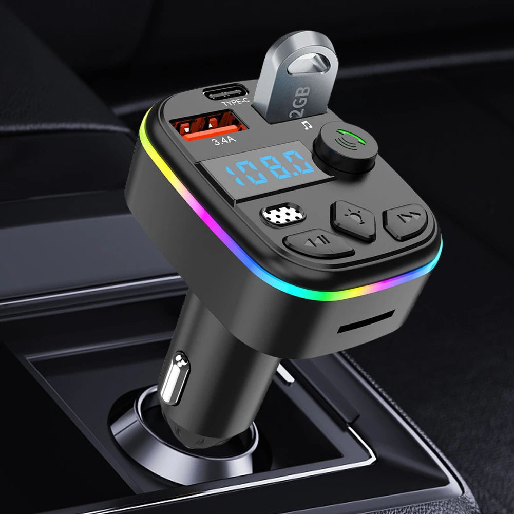 Hands Free Wireless MP3 Player Bluetooth-Compatible 5.3 Support TF Card U Disk Cell Phone Charger Car FM Transmitter