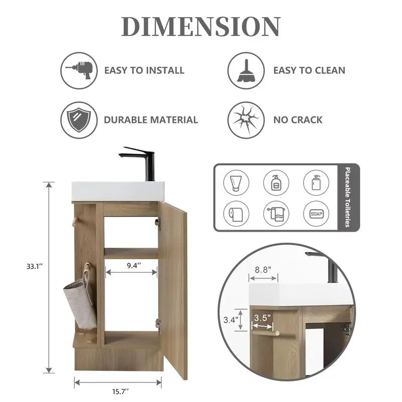 16" Bathroom Vanity Sink Combo for Small Bath or RV