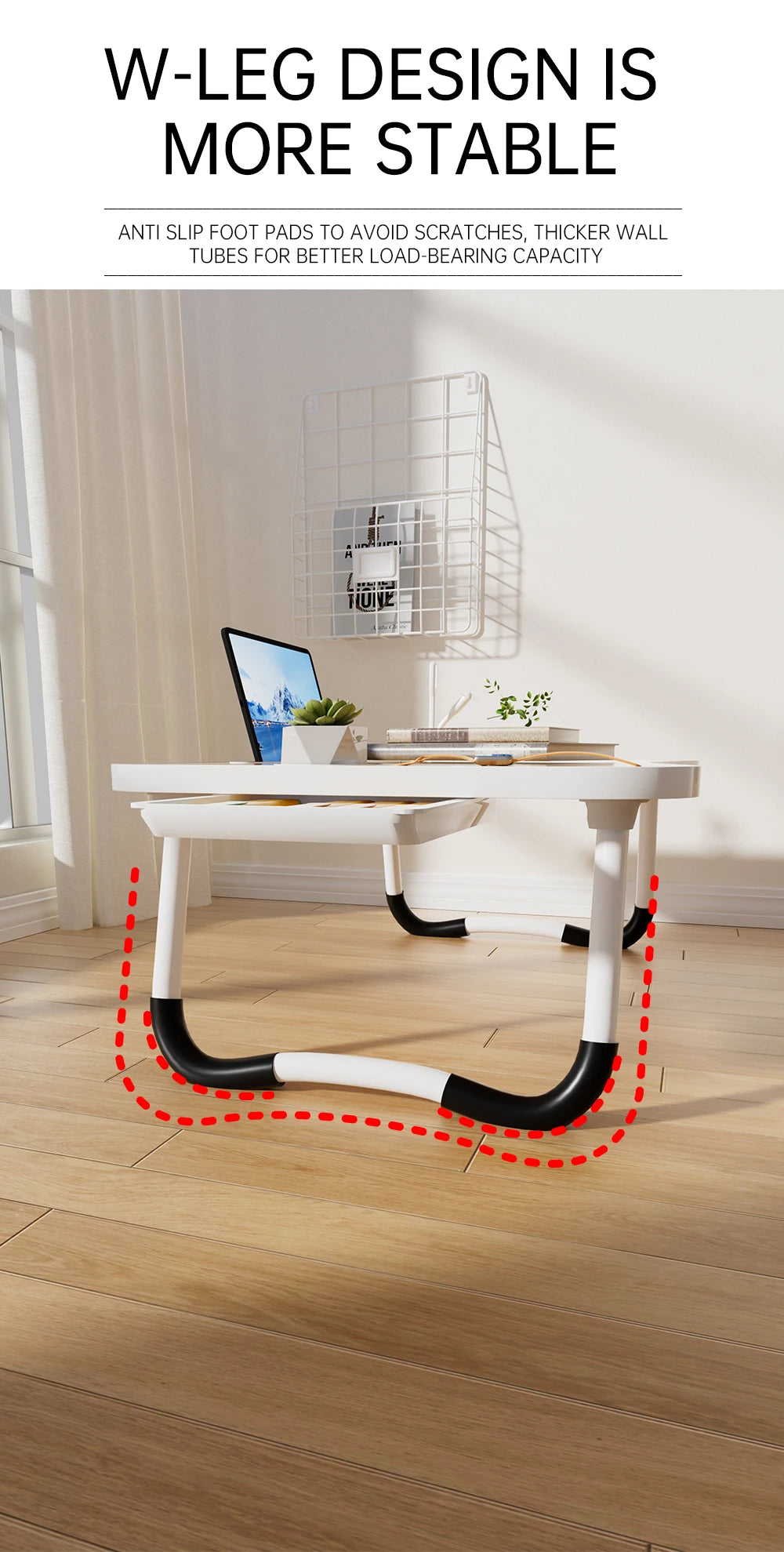 Portable Laptop Desk with USB Light, Small Fan, Cup Holder, Tablet Slot, and Lifting Handle