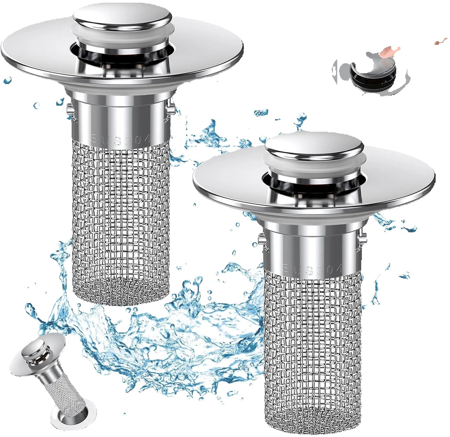 Bathroom Sink Drain Strainer - Pop-Up Filter with Removable Stainless Steel Hair Catcher
