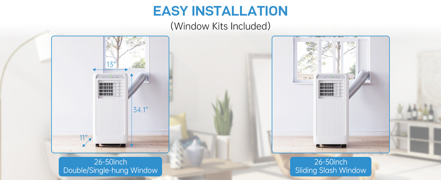 8000 Btu Portable Air Conditioners, 3-in-1 Portable AC, Dehumidifier, and Fan Mode, AC Unit with 24H Timer & Remote Control