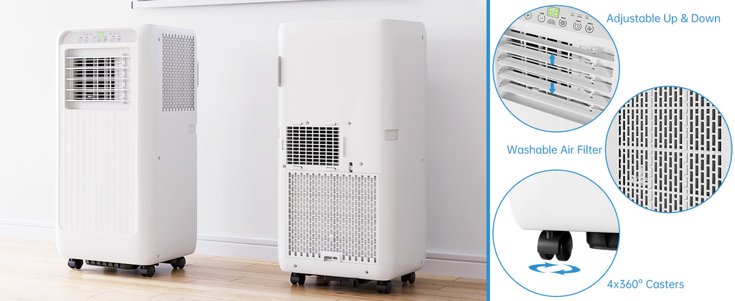 8000 Btu Portable Air Conditioners, 3-in-1 Portable AC, Dehumidifier, and Fan Mode, AC Unit with 24H Timer & Remote Control