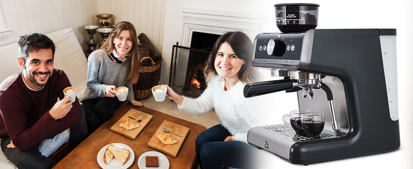 Espresso Machine with Grinder, Professional Espresso Maker with Milk Frother Steam Wand, 20 Bar Barista Cappuccino Machine,1450W