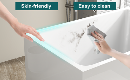 43" Acrylic Freestanding Bathtub, Soaking Tub w/Seat, Chrome Overflow, Gloss White Bathtub