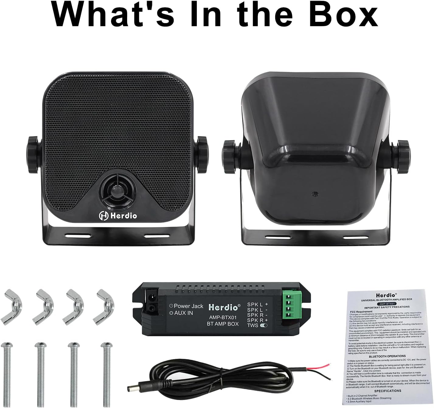 4'' 100W Heavy Duty Waterproof Boat Marine Bluetooth Speakers Surface Mounted