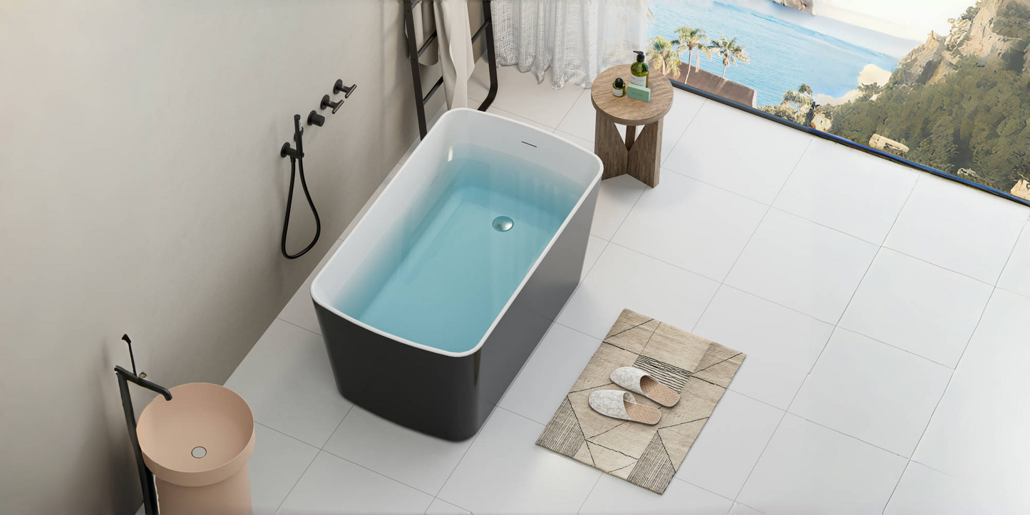 49'' Acrylic Freestanding Soaking Bathtub, Square-shape Japanese Soaking Hot Tub, Sit-In Design with Chrome Overflow