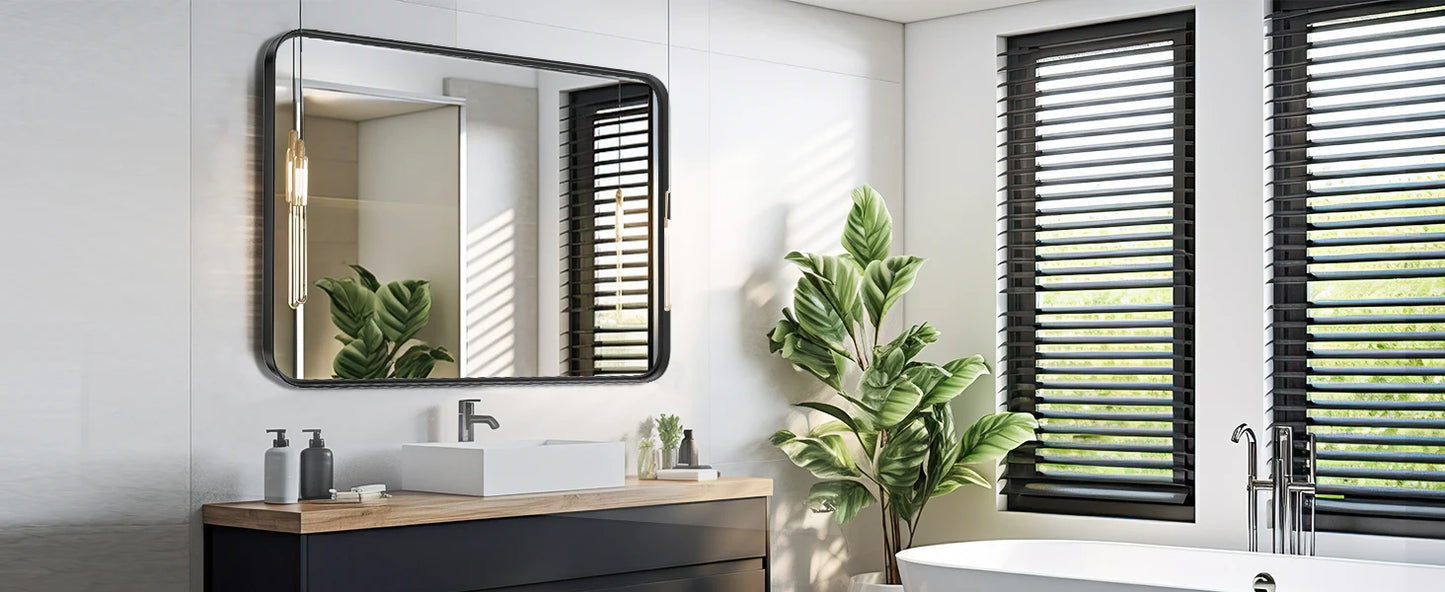 Matte Metal Framed Bathroom Mirror for Wall, Tempered Glass