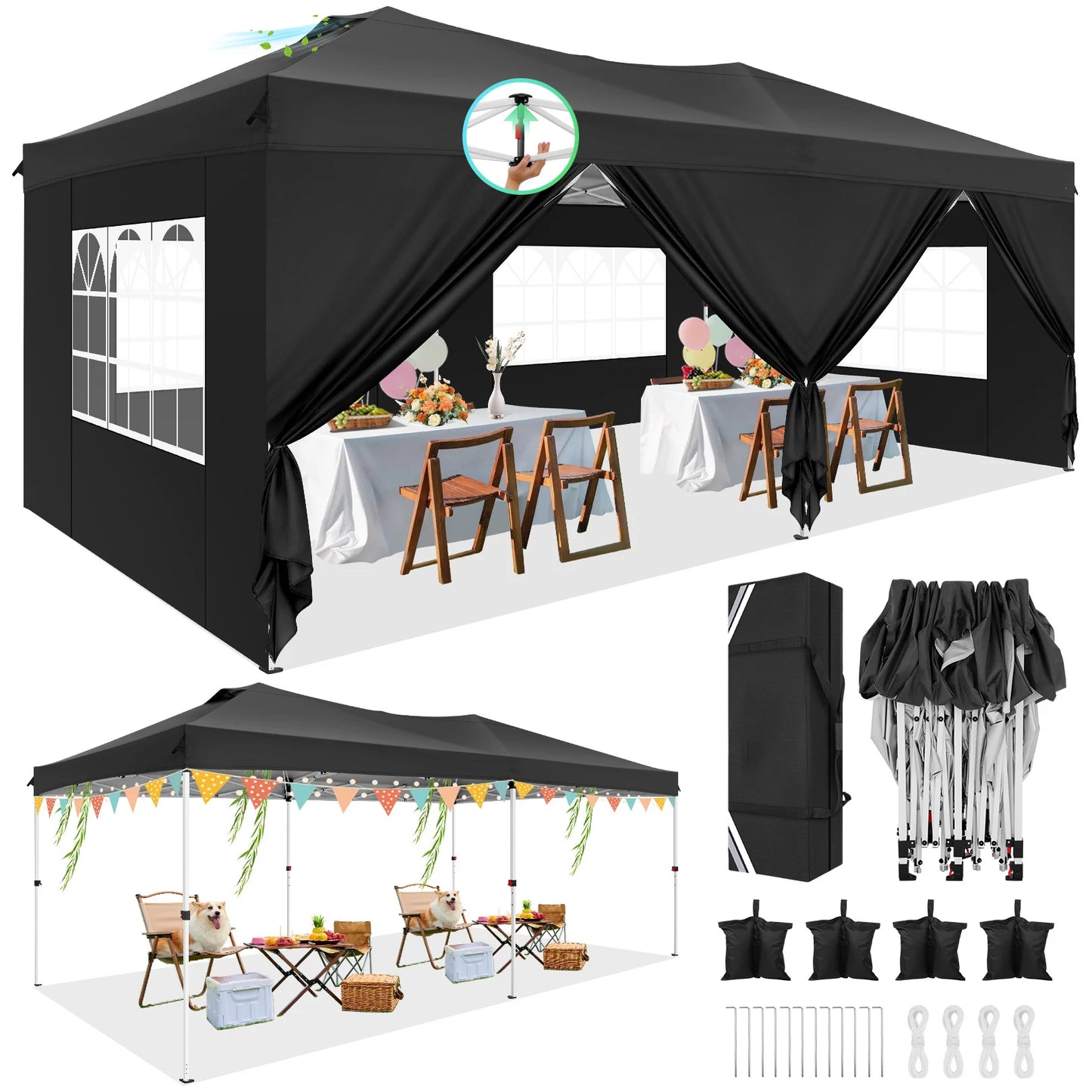10x20ft Canopy Tent with Quick-Lock System, Commercial Grade