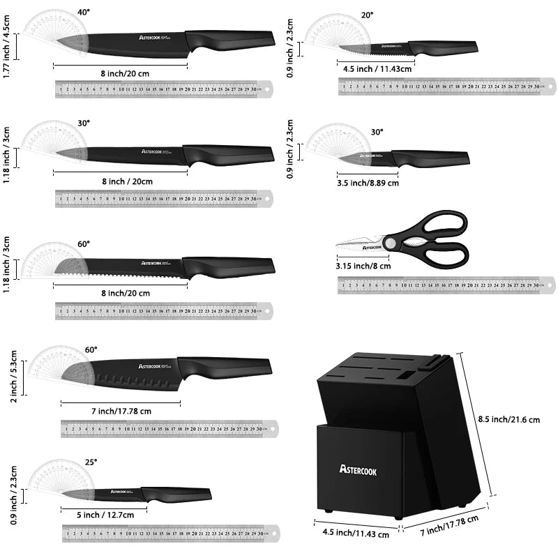 Kitchen Knife Set with Built-in Sharpener 15 Pieces Stainless Steel