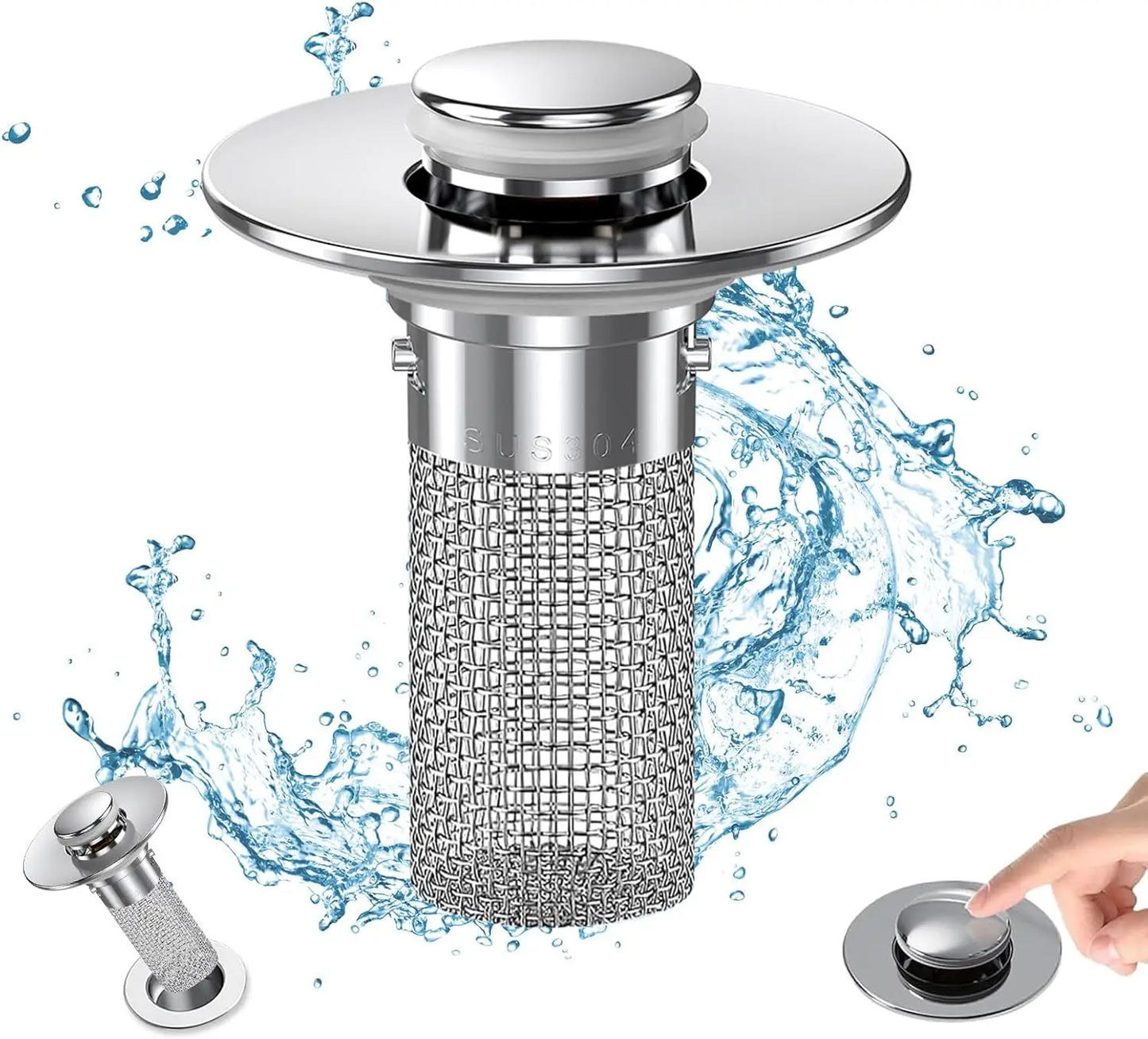 Bathroom Sink Drain Strainer - Pop-Up Filter with Removable Stainless Steel Hair Catcher