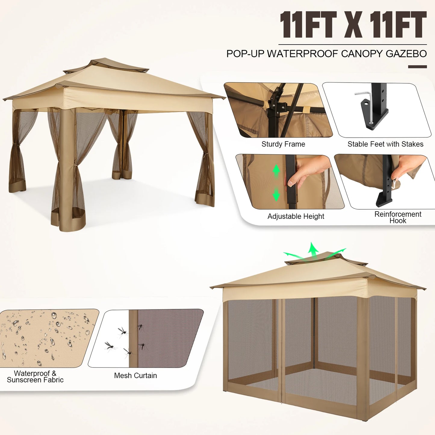 12x12 Pop up Gazebo with Mosquito Netting and Carry Bag,