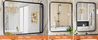 Matte Metal Framed Bathroom Mirror for Wall, Tempered Glass
