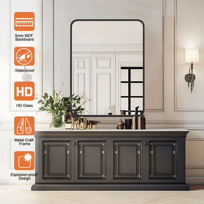 Matte Metal Framed Bathroom Mirror for Wall, Tempered Glass