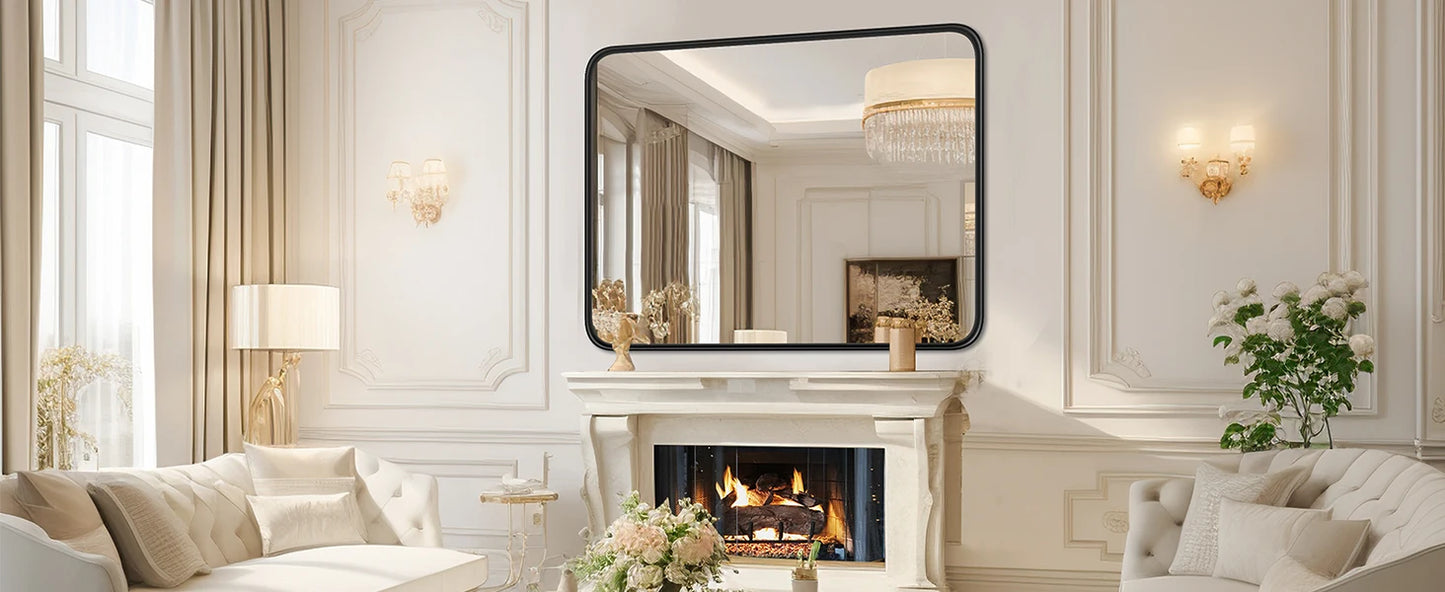 Matte Metal Framed Bathroom Mirror for Wall, Tempered Glass
