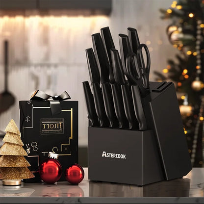 Kitchen Knife Set with Built-in Sharpener 15 Pieces Stainless Steel