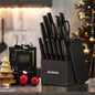 Kitchen Knife Set with Built-in Sharpener 15 Pieces Stainless Steel