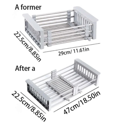Adjustable Over-The-Sink Dish Drying Rack with Stainless Steel Drain Basket