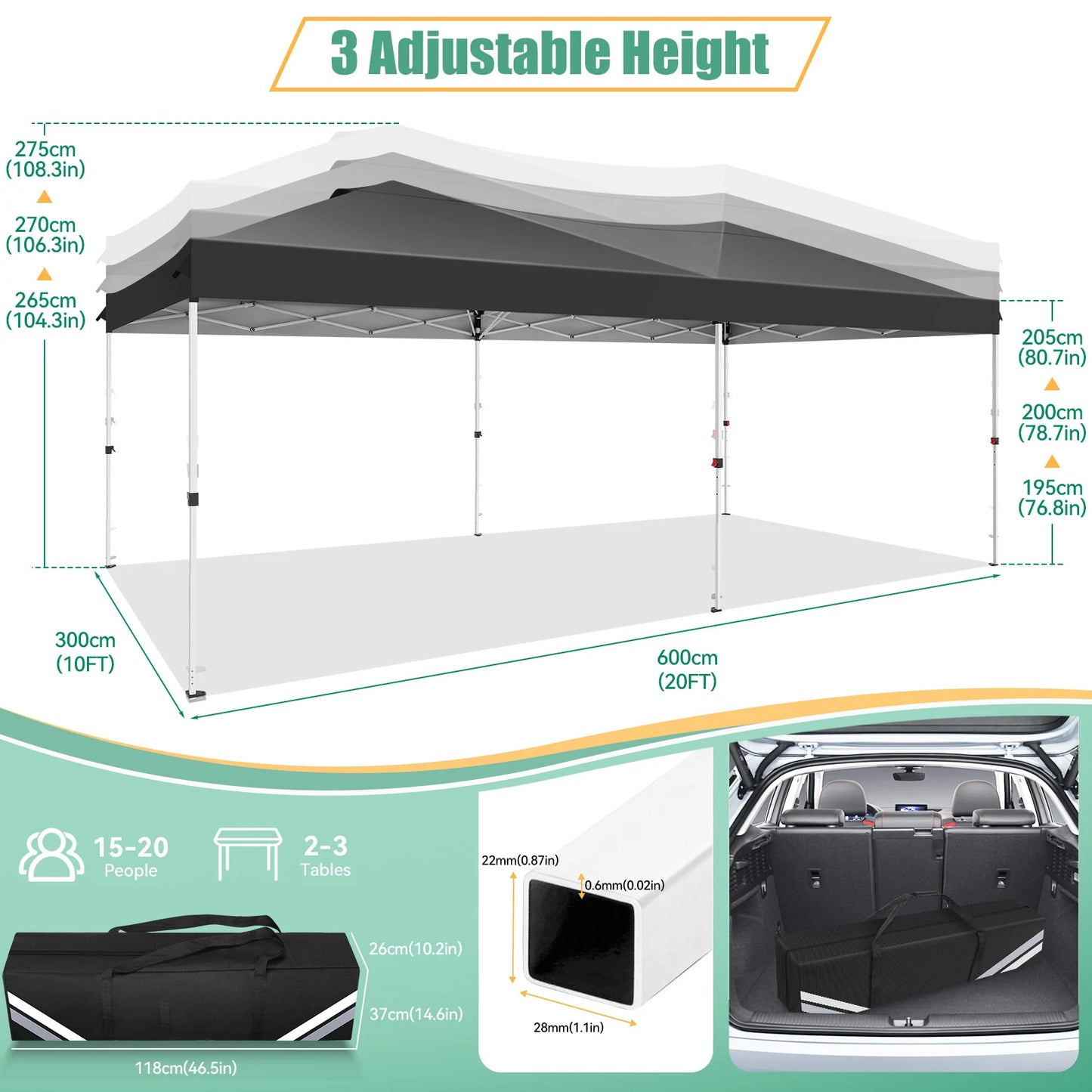 10x20ft Canopy Tent with Quick-Lock System, Commercial Grade