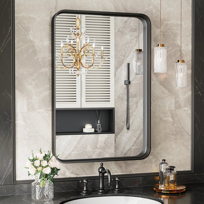Matte Metal Framed Bathroom Mirror for Wall, Tempered Glass