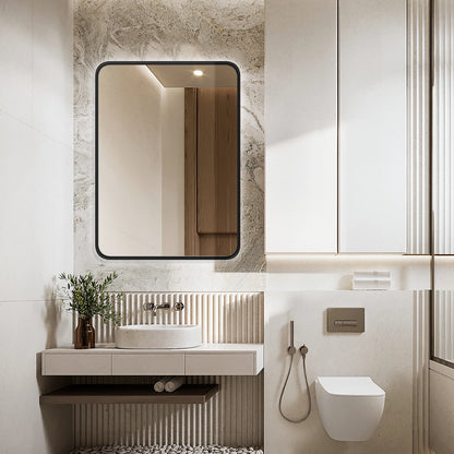 Matte Metal Framed Bathroom Mirror for Wall, Tempered Glass