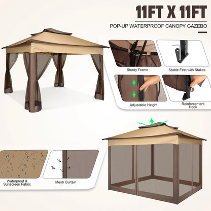 12x12 Pop up Gazebo with Mosquito Netting and Carry Bag,