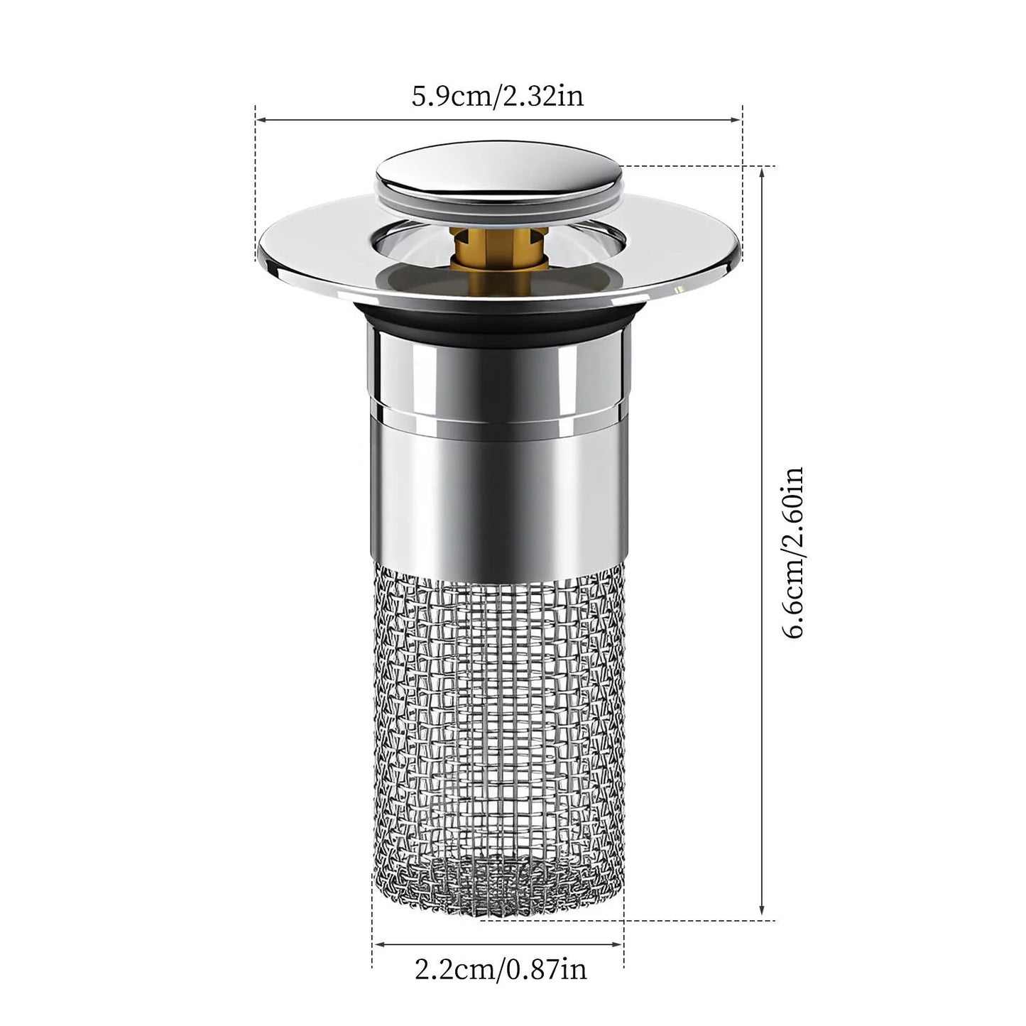 Bathroom Sink Drain Strainer - Pop-Up Filter with Removable Stainless Steel Hair Catcher