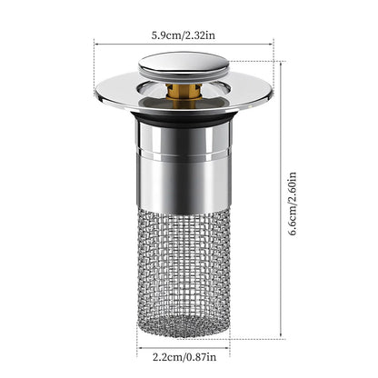 Bathroom Sink Drain Strainer - Pop-Up Filter with Removable Stainless Steel Hair Catcher