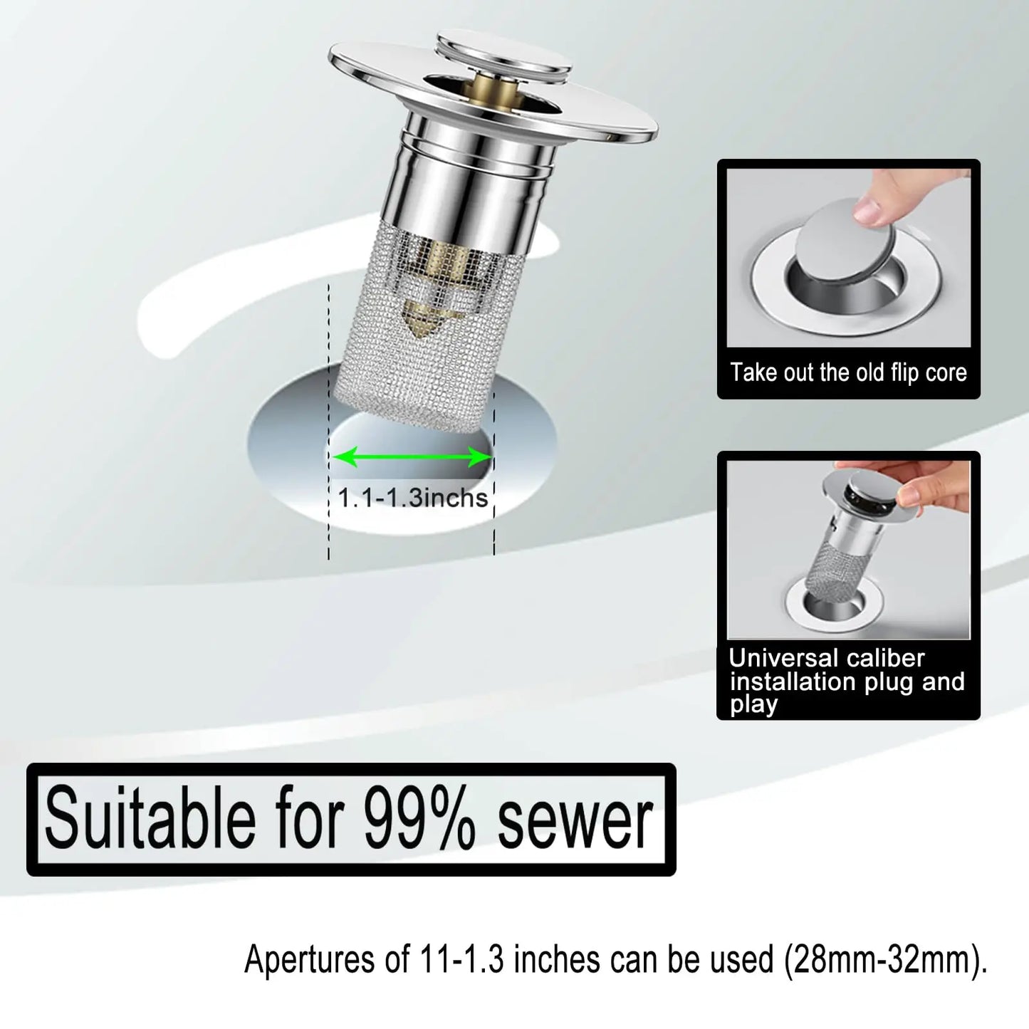 Bathroom Sink Drain Strainer - Pop-Up Filter with Removable Stainless Steel Hair Catcher