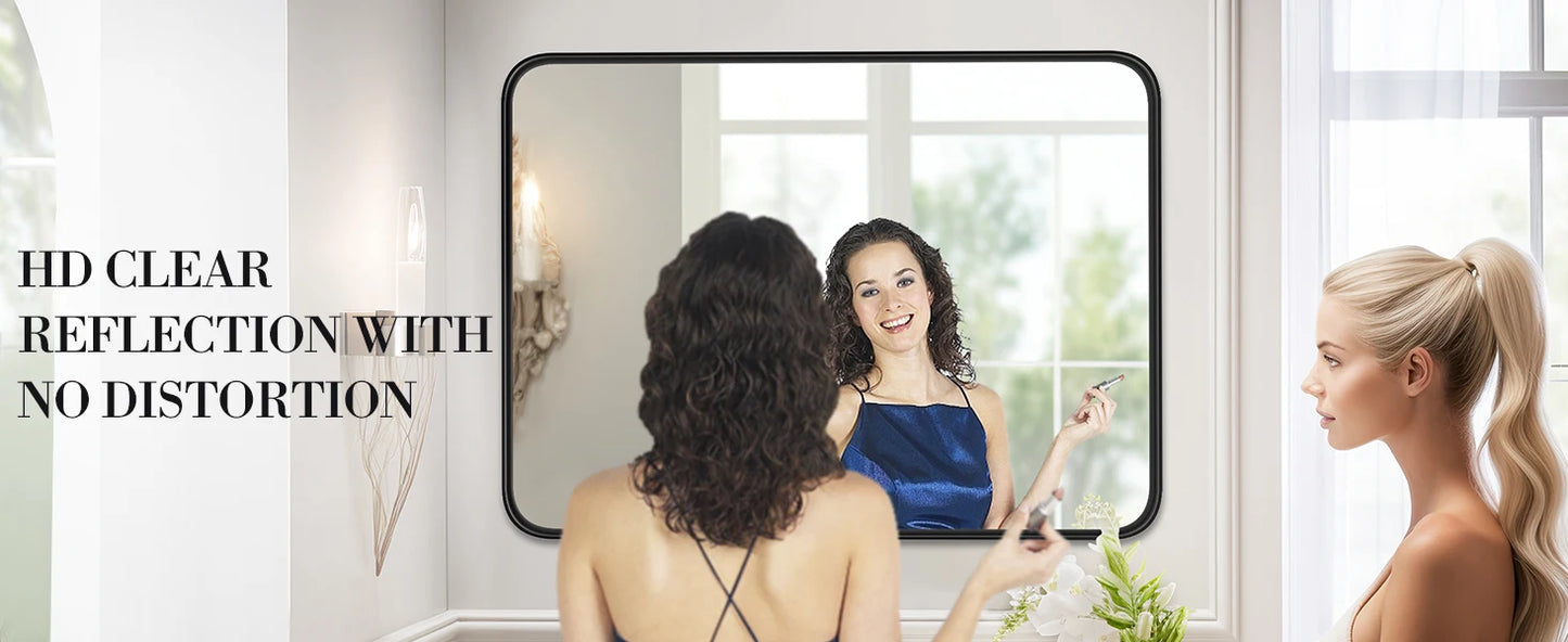 Matte Metal Framed Bathroom Mirror for Wall, Tempered Glass