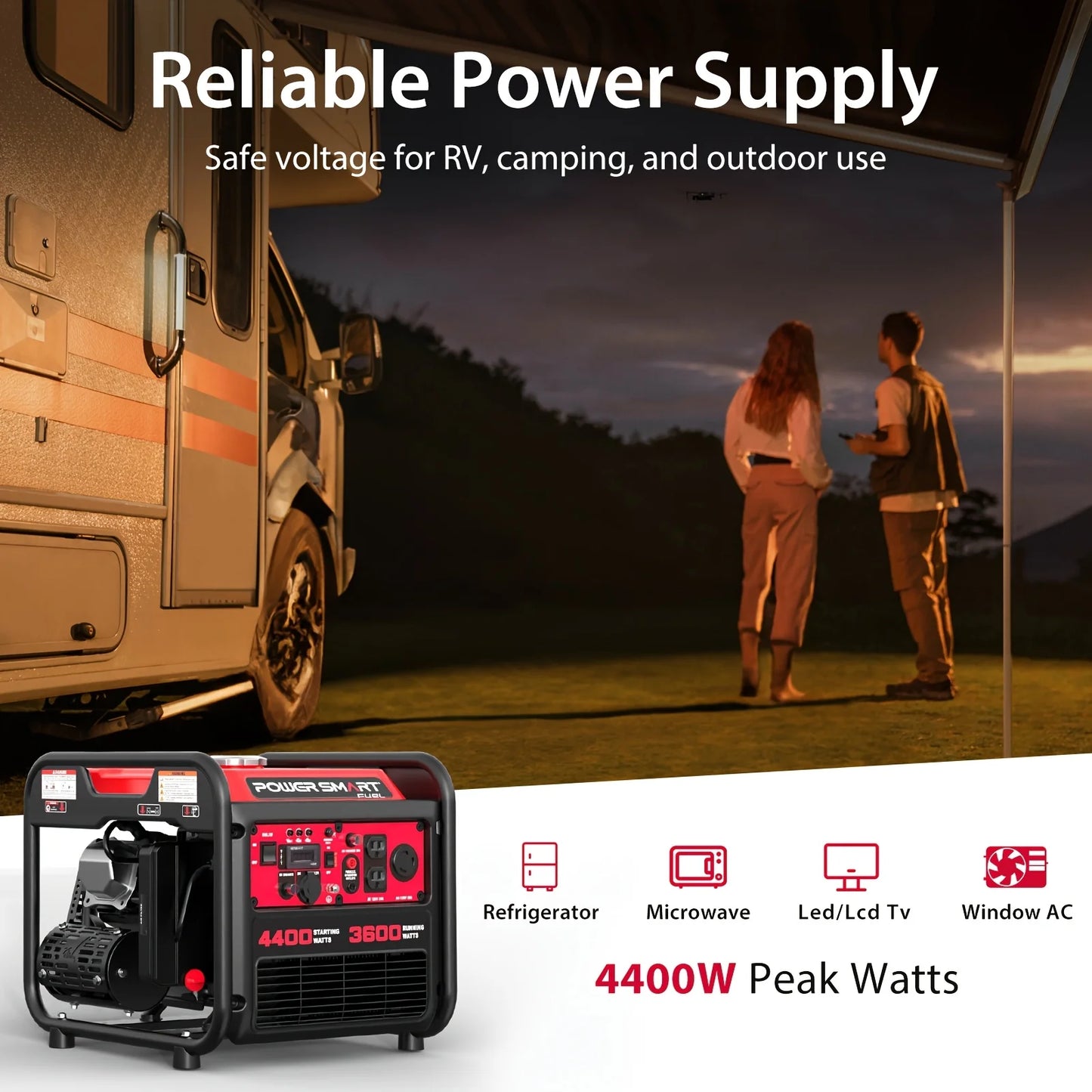 4400W Portable Generator with Inverter 30A Outlet, Gas Powered, Lightweight & Quiet for Home Use