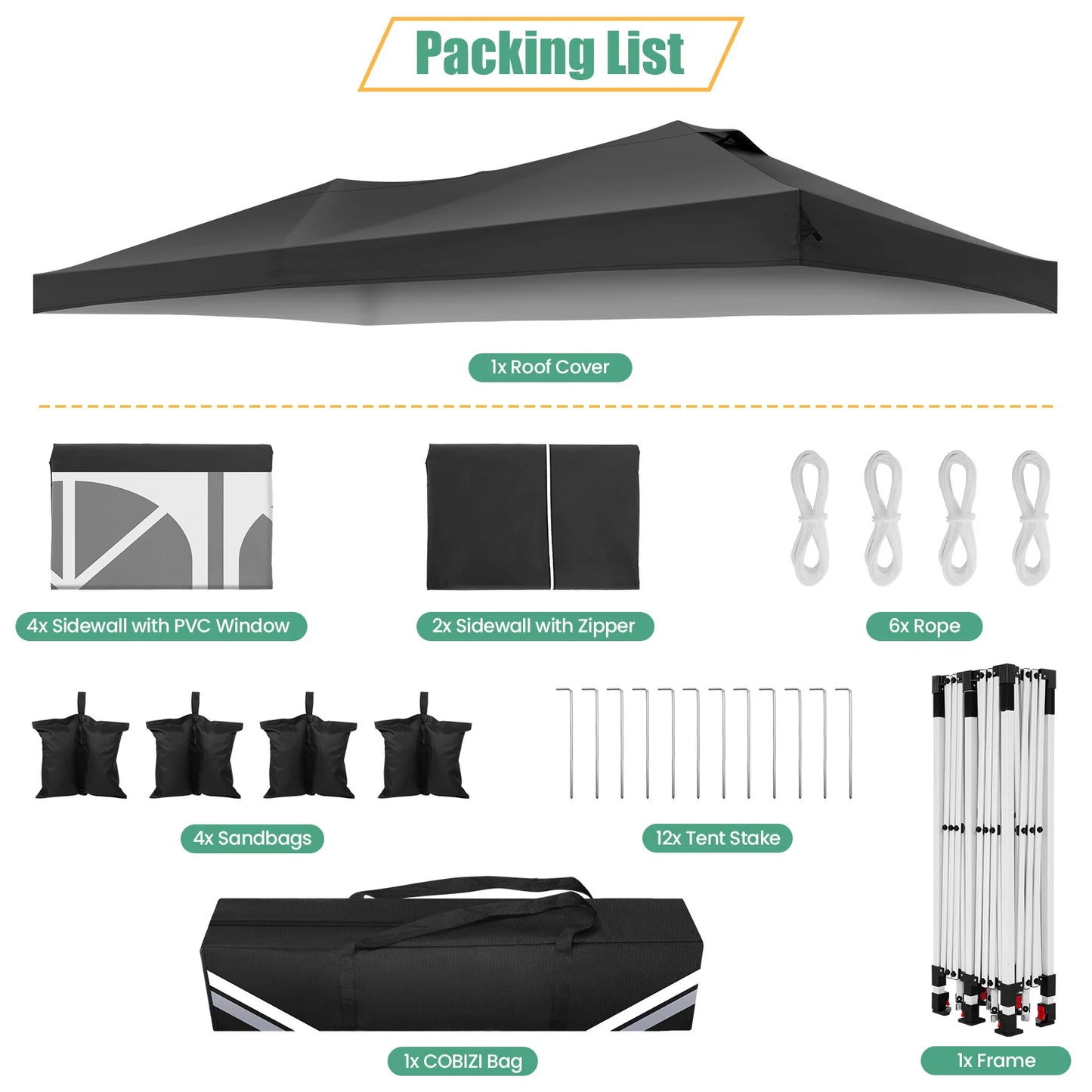 10x20ft Canopy Tent with Quick-Lock System, Commercial Grade