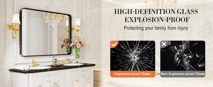 Matte Metal Framed Bathroom Mirror for Wall, Tempered Glass