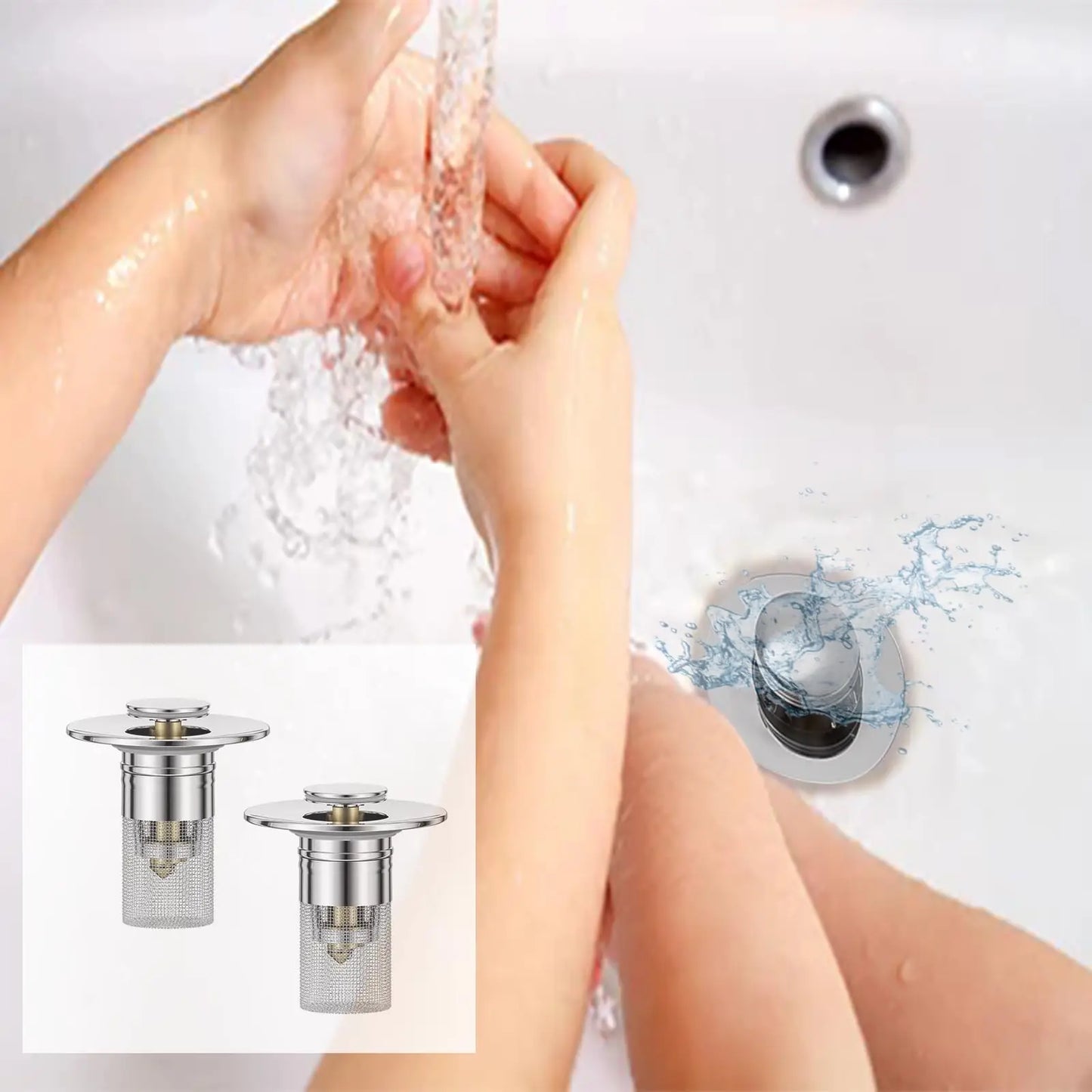 Bathroom Sink Drain Strainer - Pop-Up Filter with Removable Stainless Steel Hair Catcher