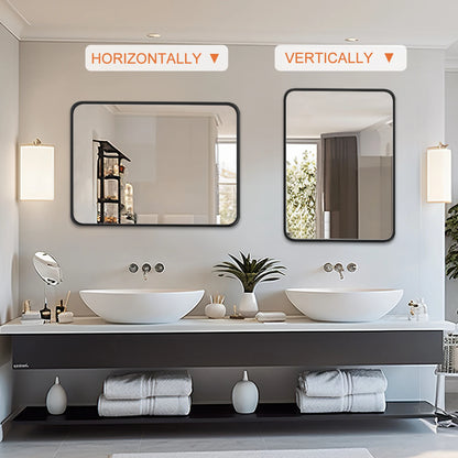 Matte Metal Framed Bathroom Mirror for Wall, Tempered Glass