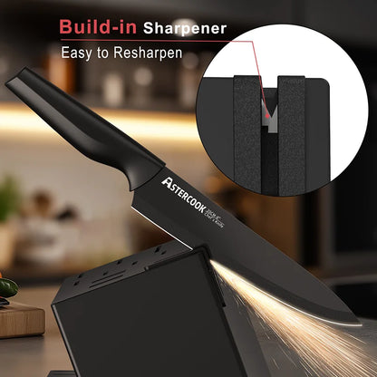 Kitchen Knife Set with Built-in Sharpener 15 Pieces Stainless Steel